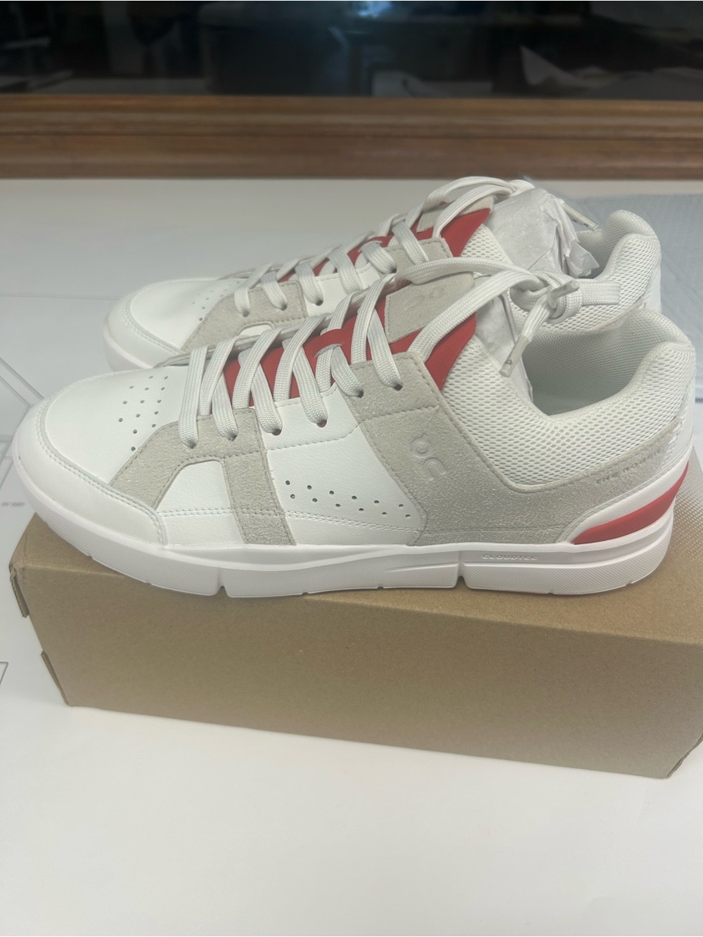 On Cloud Men’s White & Red Low-Top Sneakers